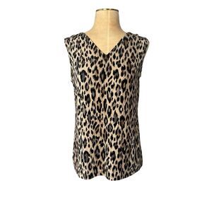 Chico's Travelers Womens Animal Print V-neck Tank Top Tan Black Sz 1(8-10)